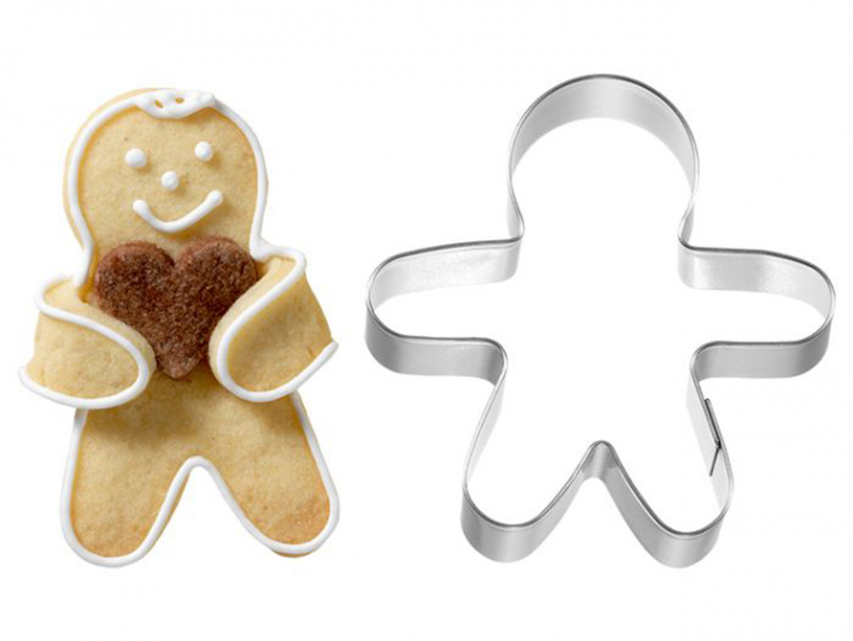 Emporte-pièce Bonhomme câlin, facon gingerman dont on peut replier les bras sur une noisette ou un mini-sablé.